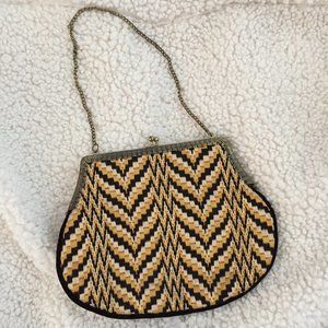 Vintage 30/40s Tapestry Bag Black Yellow Chevron